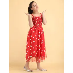 PaheliRani Girls Floral Printed Smocked Fit And Flare Midi Dress image 3
