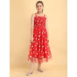 PaheliRani Girls Floral Printed Smocked Fit And Flare Midi Dress image 1