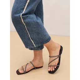 Pair ie Tales Women Leather Western Embellished Open Toe Flats-picture-30