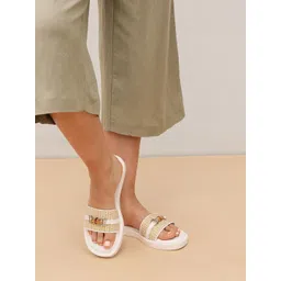 Pair ie Tales Women Textured Western Embellished Leather Open Toe Flats-picture-22