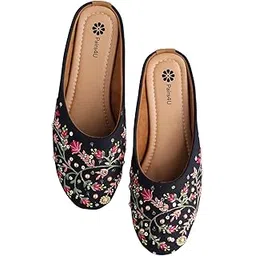 pairs4u Women Embellished Ethnic Mules Flats | Stylish Slip-On Canvas Mules with Embroidered Design | Ideal for Ethnic Wear-picture-14