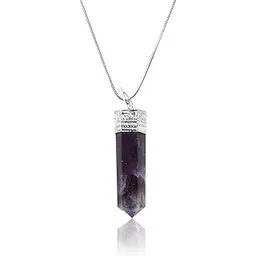 paixon Natural Amethyst Pendant Pencil Shape Crystal Stone Pendant with Chain for Reiki Healing and Crystal Healing Stone Pendant Size 30-35 mm Approx (Color : Purple)-picture-24