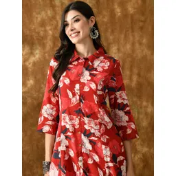 PakhiCreations Women Floral Printed Regular Pure Cotton Kurta with Trousers-picture-23