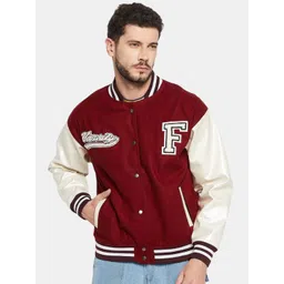PAKLON Colourblocked Mock Collar Fleece Varsity Jacket-picture-32
