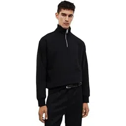 paklon Solid Casual Black Half Zipper High Neck Loose Fit Long Sleeves Pullover Sweatshirt for Men-picture-10