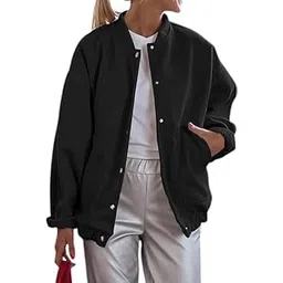 paklon Solid Varsity Full Sleeves Women Bomber Jacket Casual Button up With Kangaroo Pocket Bomber Jacket For Women's-picture-10