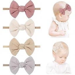 PALAY 4Pcs Bow Headband For Baby Girl Elastic Hair Bands For Babies Soft Cute New Born Baby Hair Band For Baby Girls, Newborn, Infant, Toddler Shower Gift, Multicolor-picture-27