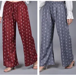palazzo designs Pack of 2 Women Relaxed Grey, Maroon Viscose Rayon Trousers-picture-12