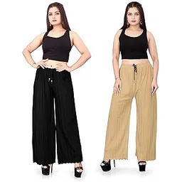 Palazzo Pants Women's Wide Leg Elastic Waist, Textured Knit Pattern Regular Fit Free Size All 28 to 36 Suitble-picture-39