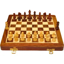 palm royal handicrafts 10 inch Magnetic wooden chess board set with 32 chess pieces and 2 extra queens 6 cm Chess Board-picture-16