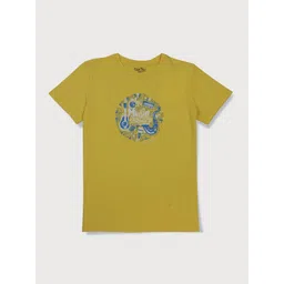 Palm Tree Boys Yellow Typography Printed Applique T-shirt-picture-36