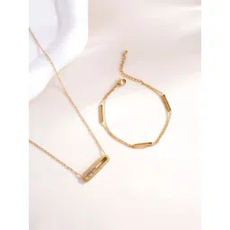 PALMONAS Stones Bar Necklace & Bar Charm Bracelet Combo Set-picture-14