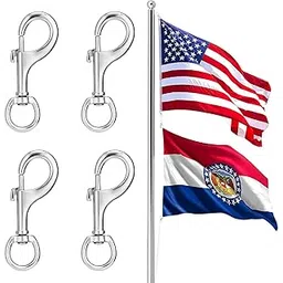 PAMASE Flag Clips for Flagpole Rope - 4pcs Heavy Duty Zinc Alloy Metal Swivel Hooks for Outdoor Hold American National Flag, Dog Leash Hook, Key Chain, Leather Craft - Silver-picture-18