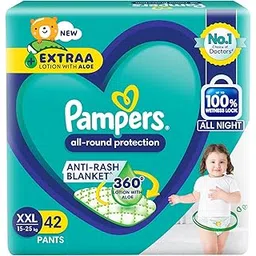 Pampers All Round Protection Pants Style Baby Diapers, Double Extra Large size (XXL) 42 Count,15-25kg, Anti-rash blanket, 360 degree Lotion with Aloe Vera-picture-10