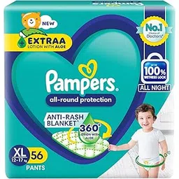 Pampers All Round Protection Pants Style Baby Diapers, Extra Large size (XL) 56 Count, 12-17kg, Anti-rash blanket, 360 degree Lotion with Aloe Vera-picture-29