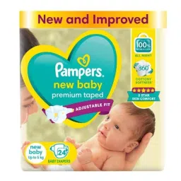 Pampers 24 Pcs Active Baby Premium Taped Baby Diaper Packet, Size: New Born image 1