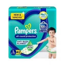 Pampers 42 Pcs All Round Protection Baby Diaper Packet with Aloe Vera &a; Vitamin E, Size: Large-picture-32