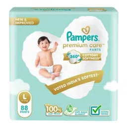 Pampers 88 Pcs Premium Care Cottony Softness Baby Diaper Packet, Size: Large-picture-43