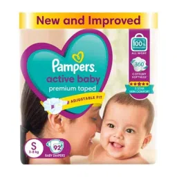Pampers 92 Pcs Active Baby Premium Taped Baby Diaper Packet, Size: Small-picture-35