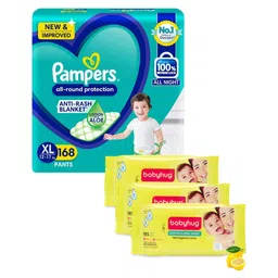 Pampers All round Protection Pants Lotion With Aloe Vera Extra Large Size Baby Diapers - 168 Pieces & Babyhug Premium Baby Lemon Wipes - 72 Pieces - (Pack of 3)-picture-10