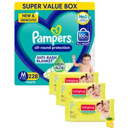 Pampers All round Protection Pants, Lotion With Aloe Vera Medium Size Baby Diapers - 228 Pieces & Babyhug Premium Baby Lemon Wipes - 72 Pieces - (Pack of 3)-picture-11