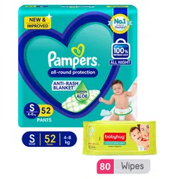Pampers All Round Protection Pants Small Size - 52 Pieces & Babyhug Premium Baby Wipes - 80 Pieces-picture-21