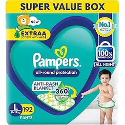 Pampers All Round Protection Pants Style Baby Diapers, Large size (L), 192 Count, 9-14kg, Anti-rash Blanket, 360 degree, Lotion with Aloe Vera-picture-39