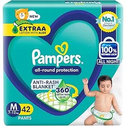 Pampers All Round Protection Pants Style Baby Diapers, Medium size (M) 42 Count, 7-12 kg, Anti-rash blanket, 360 degree Lotion with Aloe Vera-picture-37