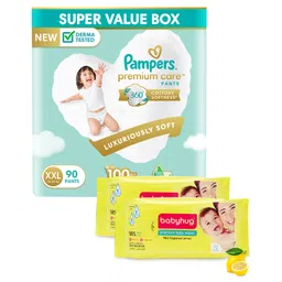 Pampers Premium Care Pants Baby Diapers Double Extra Large Size - 90 Pieces & Babyhug Premium Baby Lemon Wipes - 72 Pieces - (Pack of 2)-picture-14