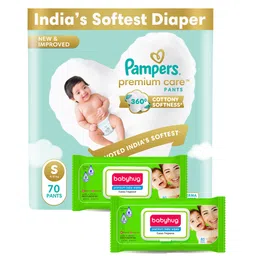 Pampers Premium Care Pants, Small size baby diapers (S), 70 Count, Softest ever Pampers pants and Babyhug Premium 98% Water Baby Wet Wipes with Moisturising Aloe Vera With Lid - 80 Pieces-picture-24