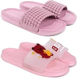 Combo Pack of 2 Slipper/Flip Flops/Slides/Clogs/Sandals with Adjustable Back Strap for Women (Moti,Bear)-image-37