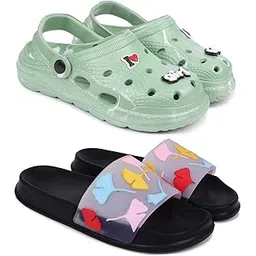 Combo Pack of 2 Slipper/Flip Flops/Slides/Clogs/Sandals with Adjustable Back Strap for Women (WCL-LGirl,Gobi)-image-44