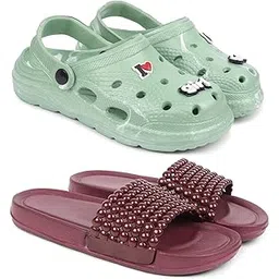 Combo Pack of 2 Slipper/Flip Flops/Slides/Clogs/Sandals with Adjustable Back Strap for Women (WCL-LGirl,Moti)-image-22
