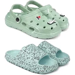 Combo Pack of 2 Slipper/Flip Flops/Slides/Clogs/Sandals with Adjustable Back Strap for Women (WCL-LGirl,YW-Love)-image-43