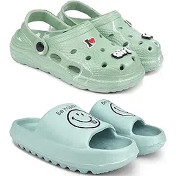 Combo Pack of 2 Slipper/Flip Flops/Slides/Clogs/Sandals with Adjustable Back Strap for Women (WCL-LGirl,YW-Smil)-image-31