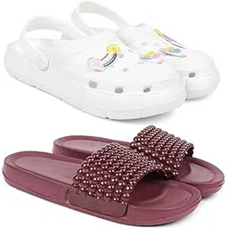 Combo Pack of 2 Slipper/Flip Flops/Slides/Clogs/Sandals with Adjustable Back Strap for Women (WCL-Ranbo,Moti)-image-15