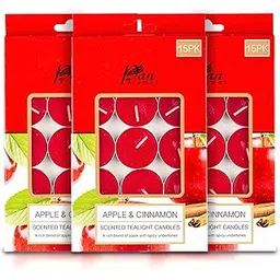 Pan Aromas - (Apple & Cinnamon) Scented Tealight Candles| Pack of 15 (Set of 3)| Long Burning Tealight Scented Candles for Home, Office & Gifting - 2.5 hrs to 3 hrs Burn Time-picture-10