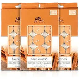 Pan Aromas - (Sandalwood) Scented Tealight Candles| Pack of 15 (Set of 3)| Long Burning Tealight Scented Candles for Home, Office & Gifting - 2.5 hrs to 3 hrs Burn Time-picture-37