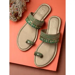 PANAHI Women Green Embellished One Toe Flats-picture-31