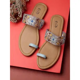 PANAHI Women Grey One Toe Flats with Embroidered-picture-27