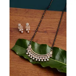 PANASH Gold-Plated AD-Studded Handcrafted Mangalsutra With Earrings-picture-27