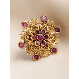 Panash Gold Plated & Toned Pink Artificial Stones Studded Ring-picture-19