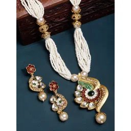 PANASH Gold-Plated & White Kundan & Pearls Beaded Jewellery Set-picture-15