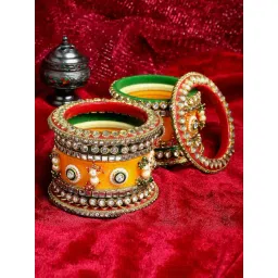 Panash Gold Plated Artificial Stone Studded Bangles Chuda Set of 14-picture-35