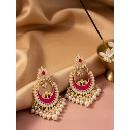 PANASH Gold Plated Artificial Stones Studded & Beaded Crescent Shaped Chandbalis-picture-39