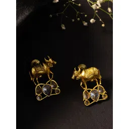 PANASH Gold-Plated Artificial Stones Studded Cow Shaped Drop Earrings-picture-40