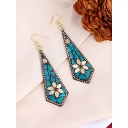 Panash Gold Plated Contemporary Stone Studded Dangler Earrings-picture-27