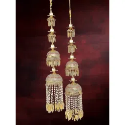 Panash Gold Plated CZ Stone Studded Pearl Bridal Layered Kaleera Set Pack of 2-picture-16