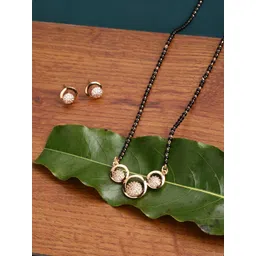 PANASH Gold-Plated CZ Studded & Beaded Mangalsutra With Earrings-picture-18