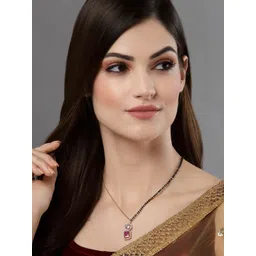 PANASH Gold-Plated Gold  CZ Stone Solitaire & Black Beads Mangalsutra image 2